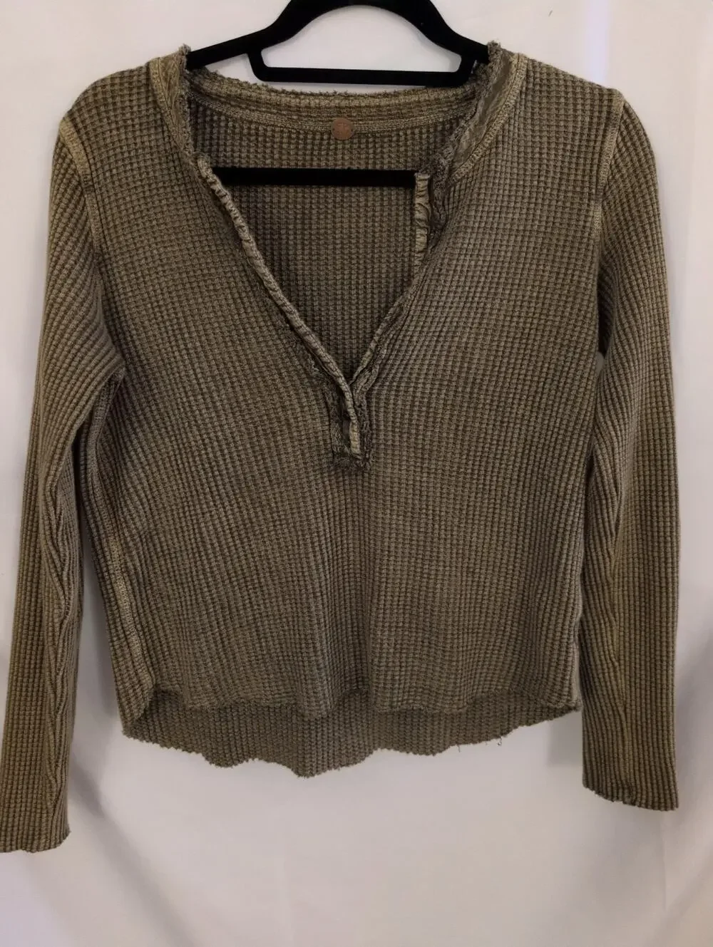 Free People FP One Colt Thermal Waffle Knit Distressed Henley Top Size Small
